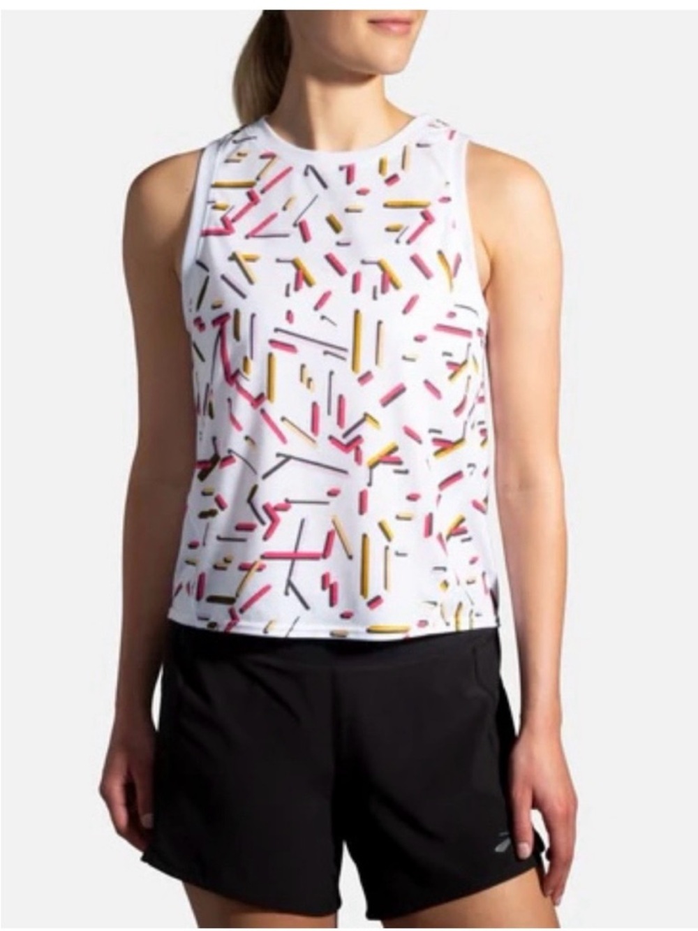 Brooks Distance Graphic Tank Top white red abstract super soft quick dry